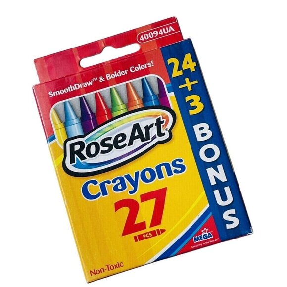 RoseArt Mega Crayons Bonus 27  Box Bright Color Discontinued Rose Art - Picture 1 of 11